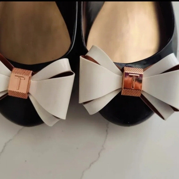 TED BAKER Bow Flats Slip On Shoes Ballerina Pumps UK6 EU439 Black Cream £55 - Picture 3 of 11
